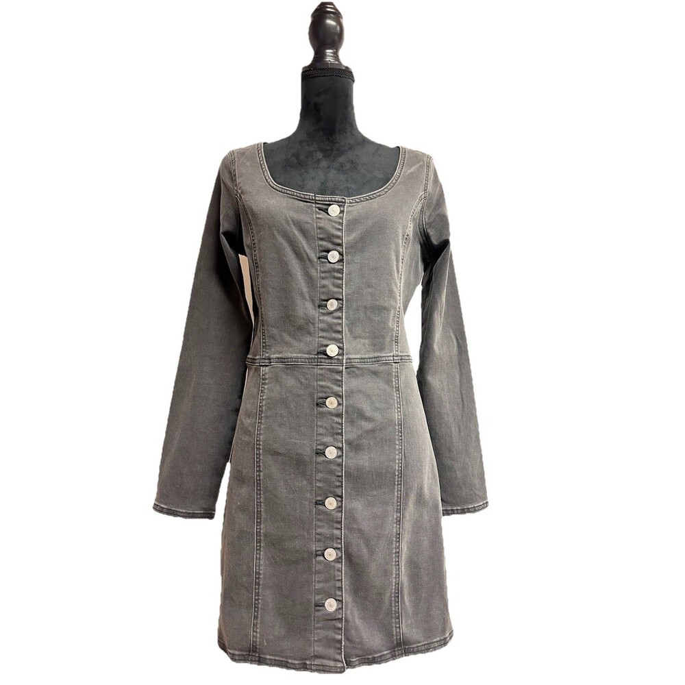 Levis Veda Dress Woman M Charcoal Wash Long Sleeve Denim Button Up Western Boho